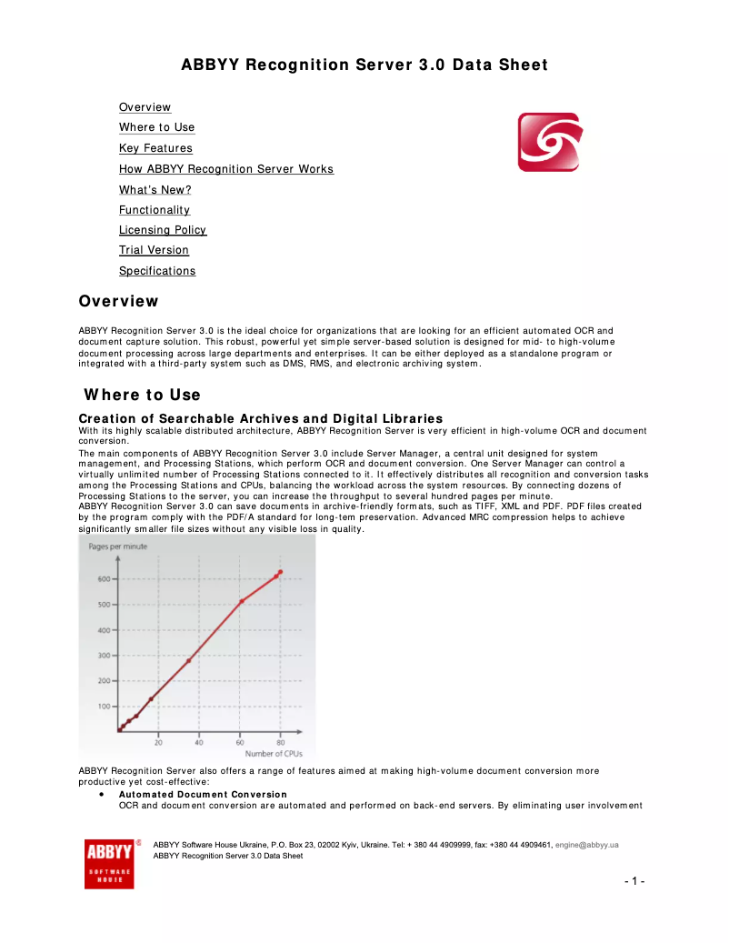 Image de la première page du manuel de l'appareil Recognition Server 3.0