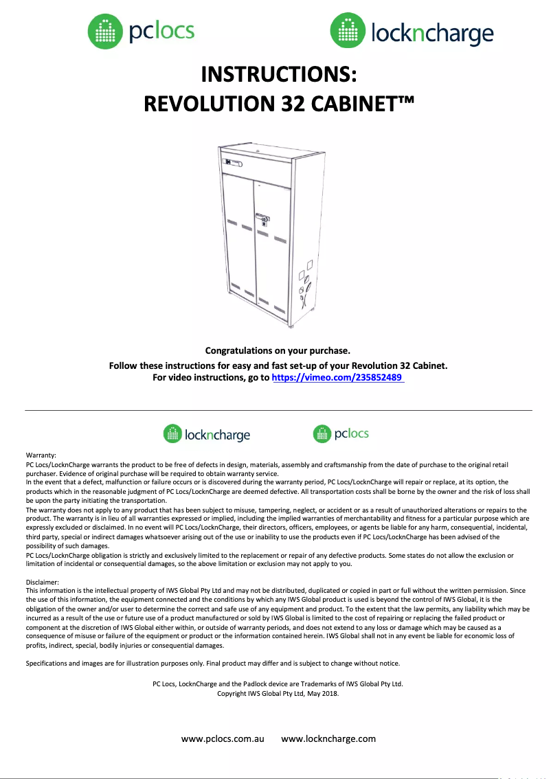 Page 1 de la notice Manuel utilisateur Lockncharge REVOLUTION 32 Cabinet
