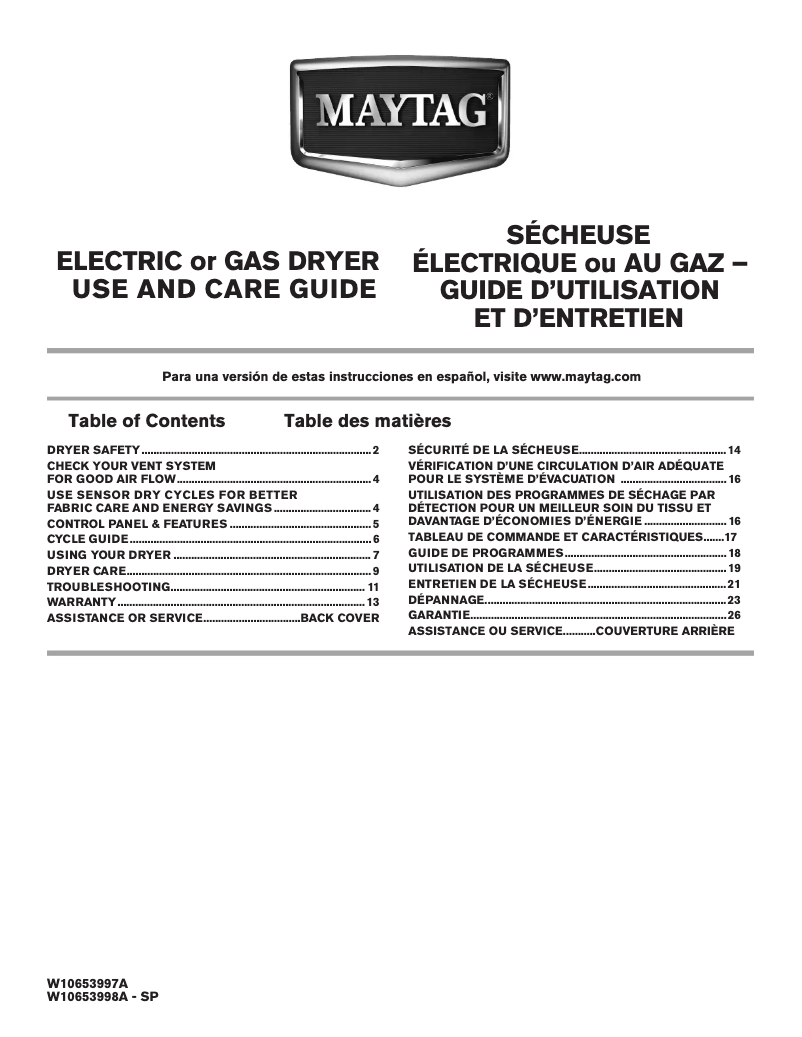 Page n°1 - Manuel utilisateur Maytag MGDX6STBW
