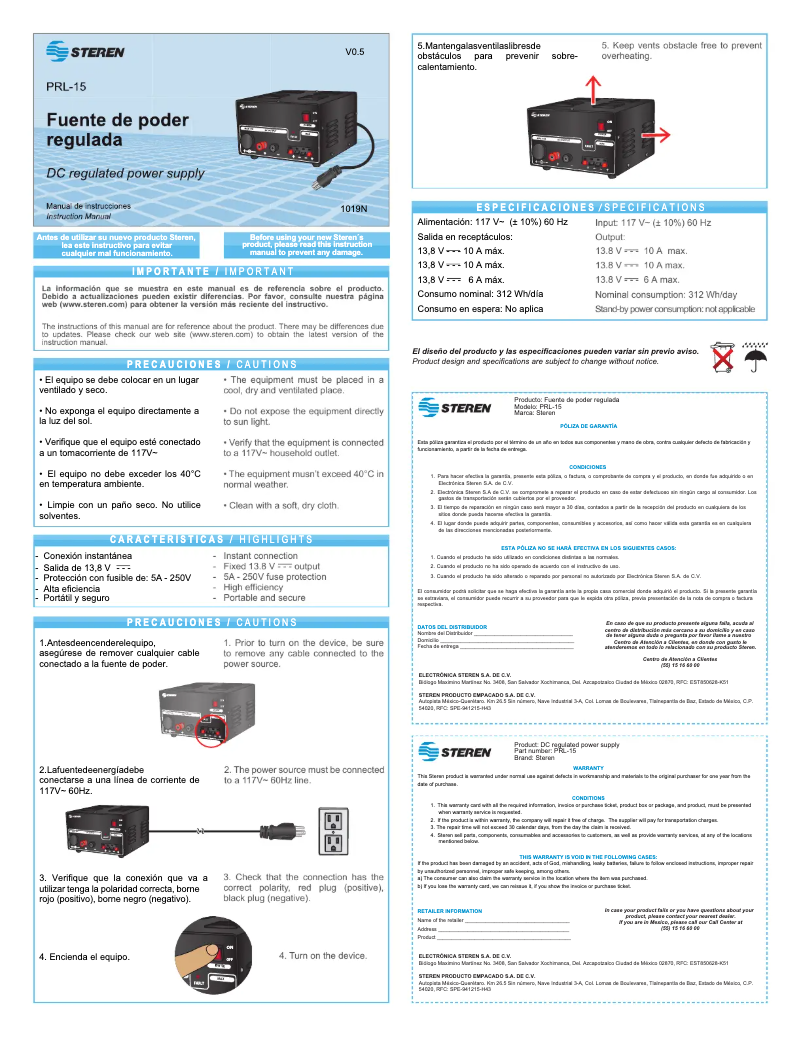 Página 1 del manual Manual de usuario Steren PRL-15