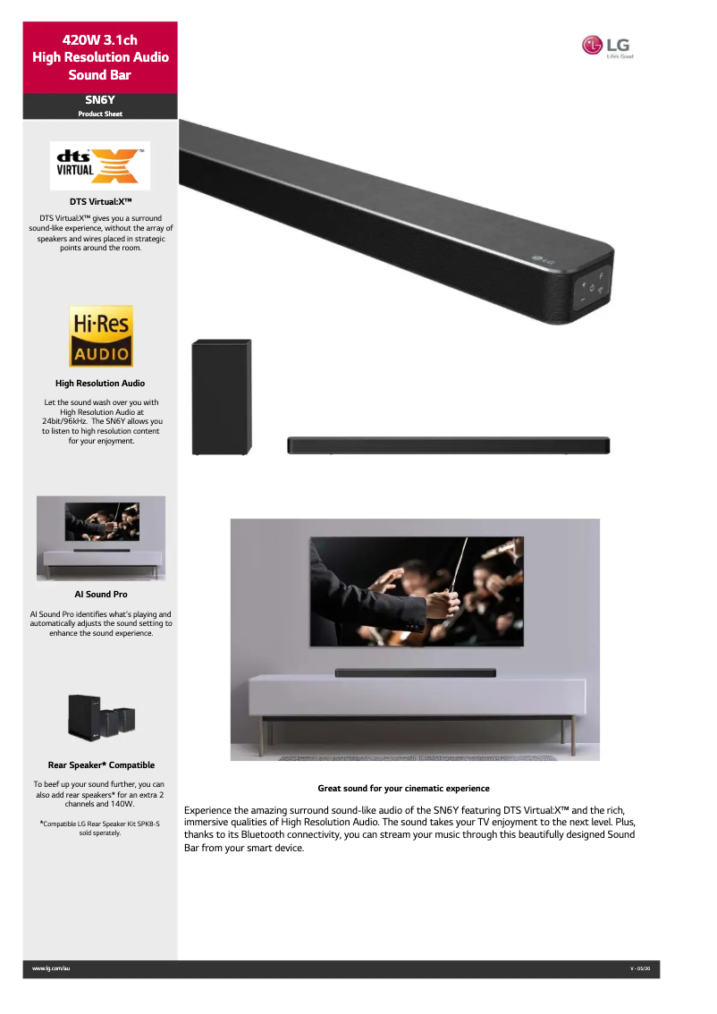 Page 1 de la notice Fiche technique LG SN6Y