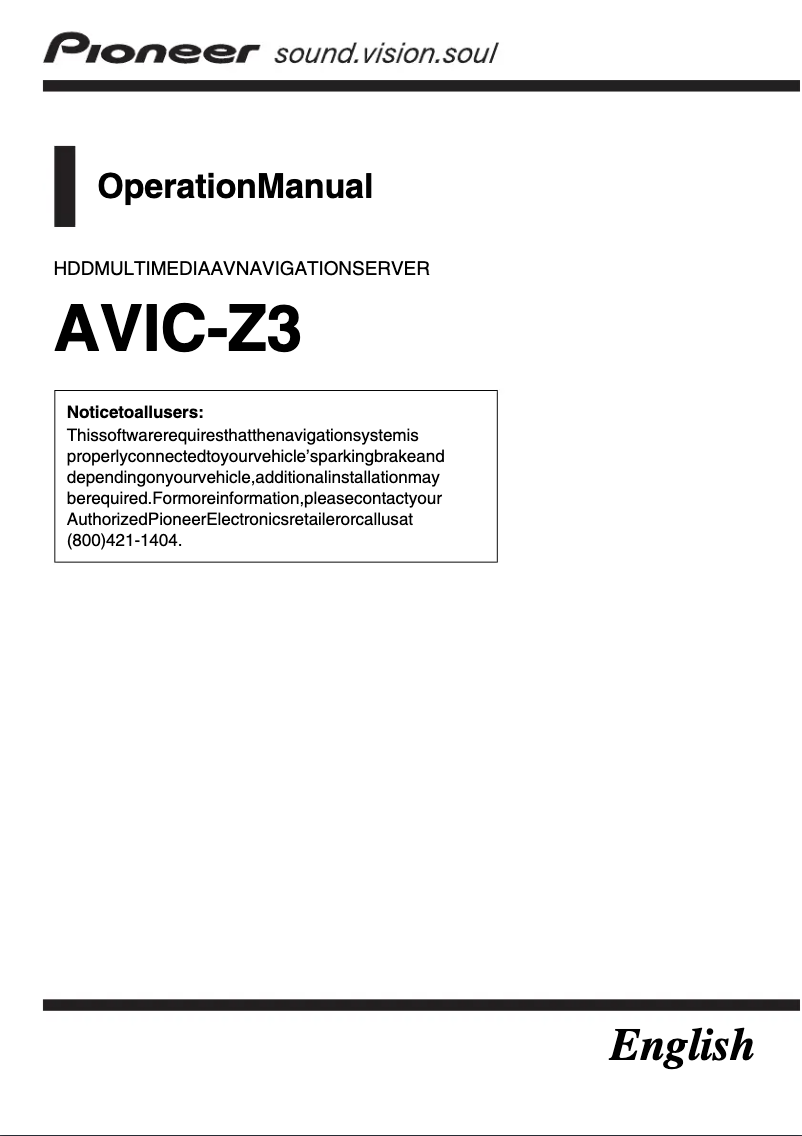 Page n°1 - Manuel utilisateur Pioneer AVIC-Z3