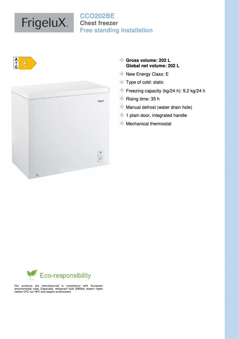 Page n°1 - Label énergétique FrigeluX CCO202BE