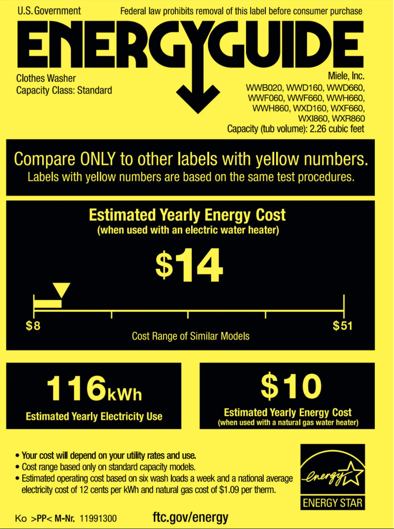 Page n°1 - Label énergétique Miele WXF 660 WCS