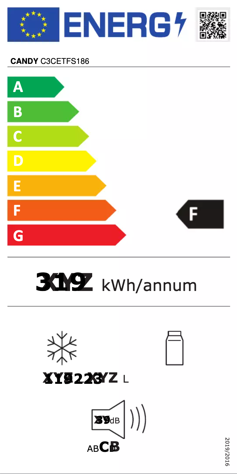 Page n°1 - Label énergétique Candy C3CETFS186