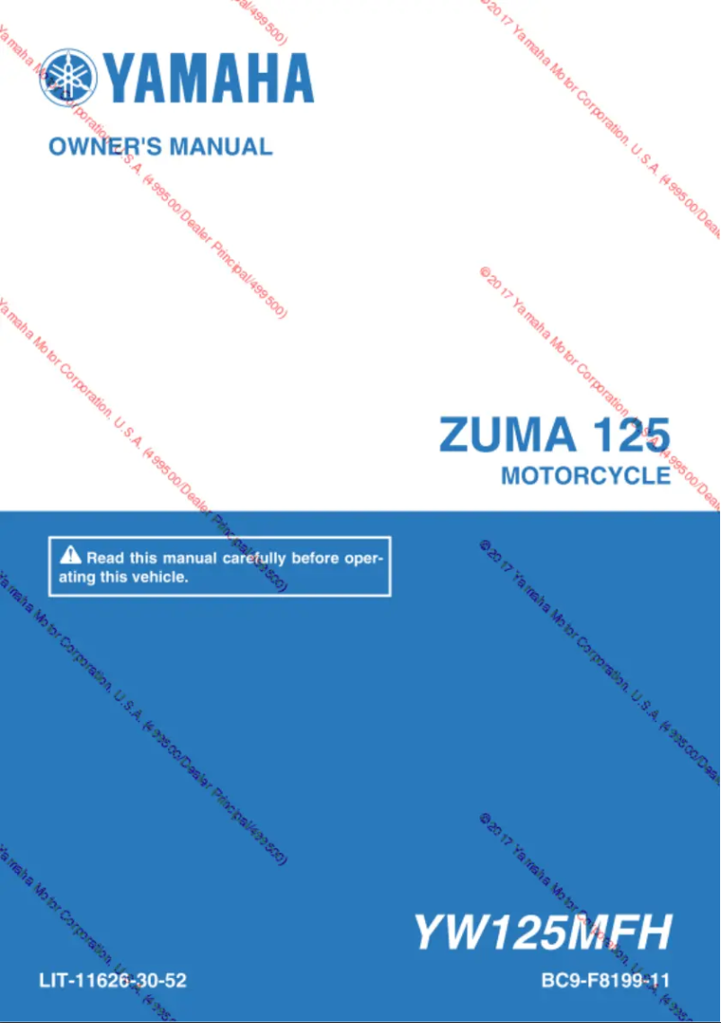 Page 1 de la notice Manuel utilisateur Yamaha Zuma 125 (2017)