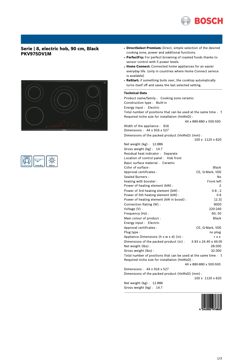 Página 1 del manual Ficha técnica Bosch PKV975DV1M