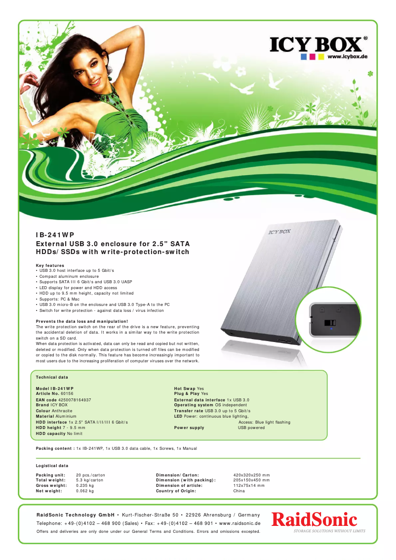 Page 1 de la notice Fiche technique Icy Box IB-241WP