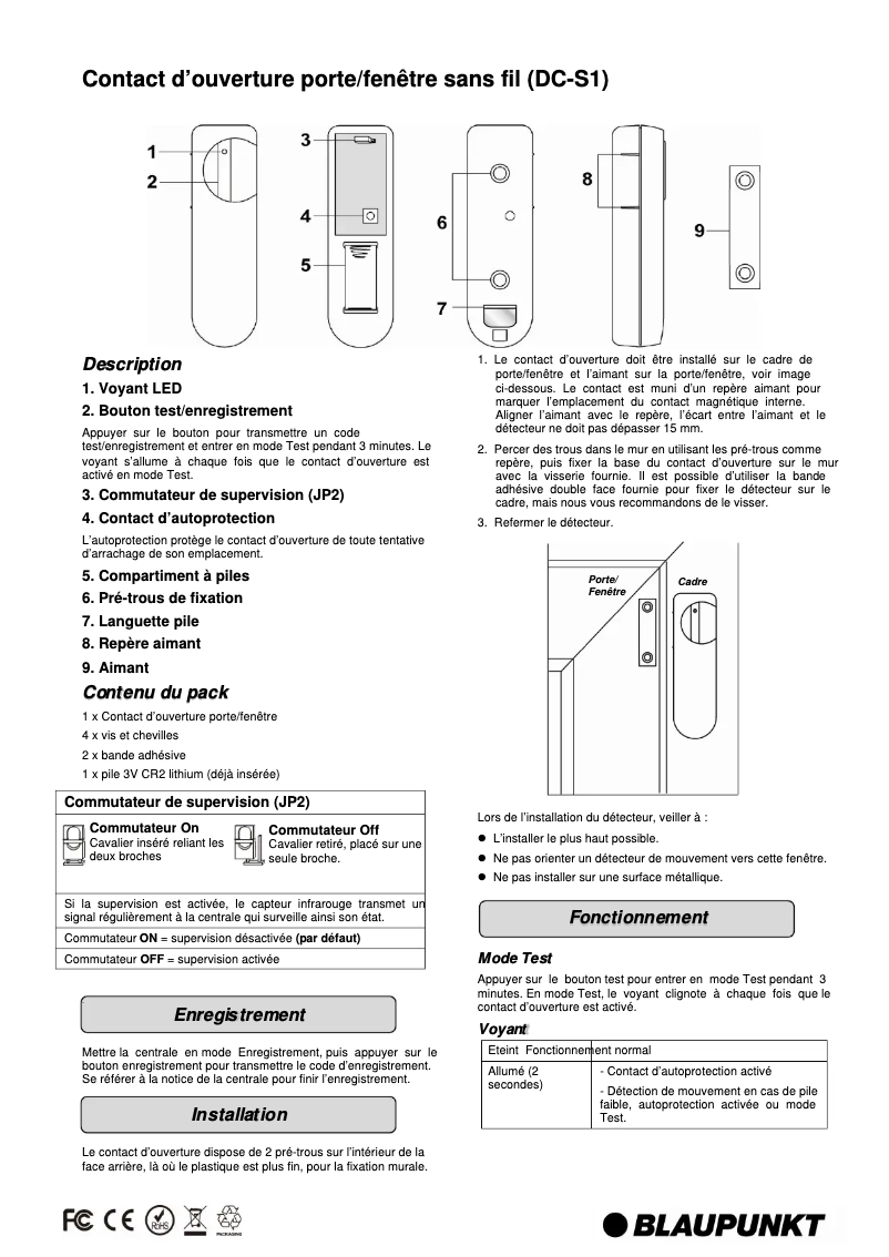 Page 1 de la notice Manuel utilisateur Blaupunkt DC-S1