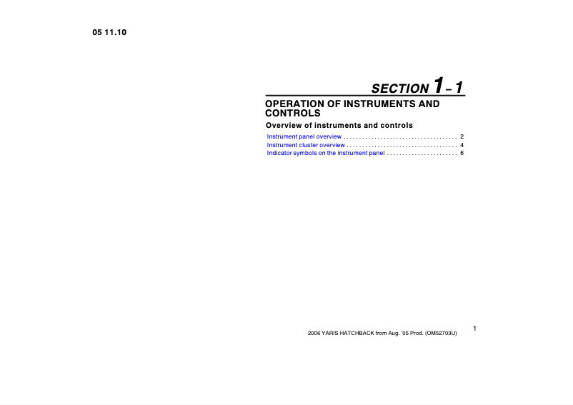 Page 1 de la notice Manuel utilisateur Toyota Yaris (2006)