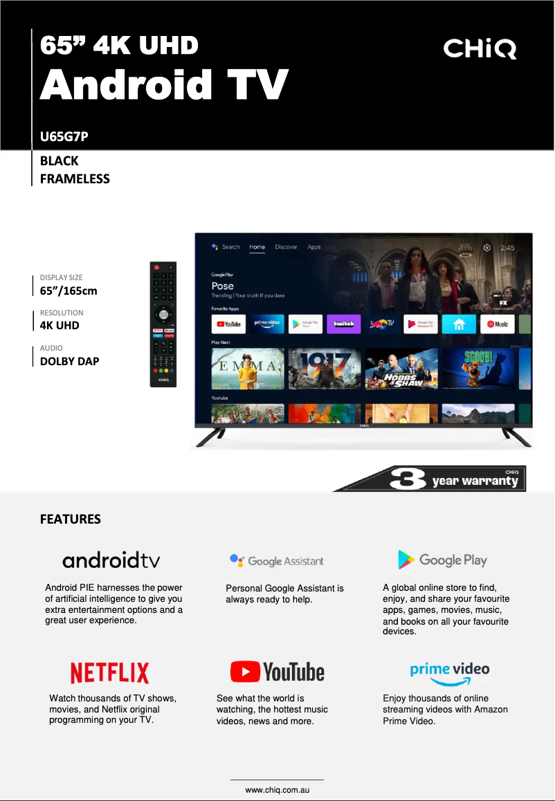 Page 1 de la notice Fiche technique CHiQ U65G7P