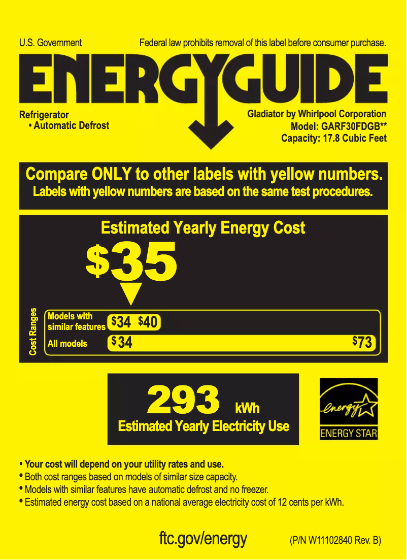 Página 1 del manual Etiqueta energética Gladiator GARF30FDGB