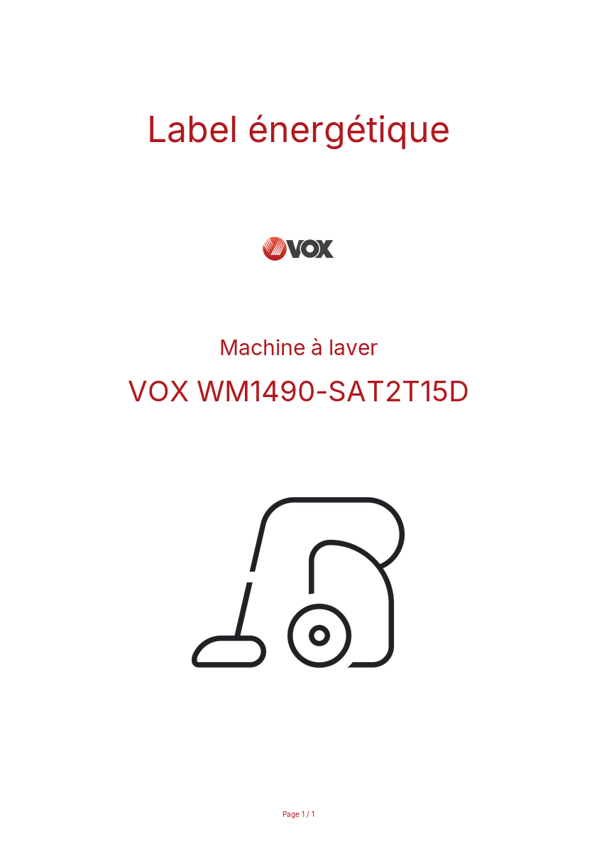 Page n°1 - Label énergétique VOX WM1490-SAT2T15D