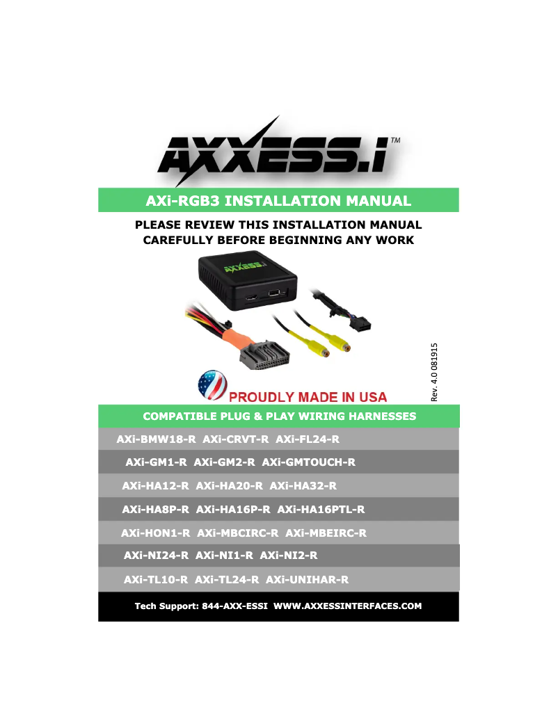 Image de la première page du manuel de l'appareil AXI-RGB3