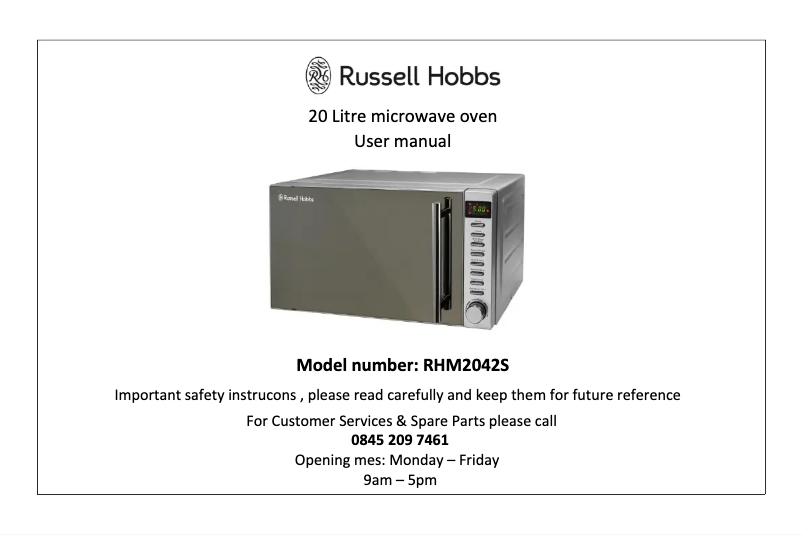 Page n°1 - Manuel utilisateur Russell Hobbs RHM2042S