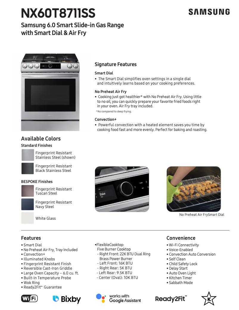 Page 1 de la notice Fiche technique Samsung NX60BB871112AA