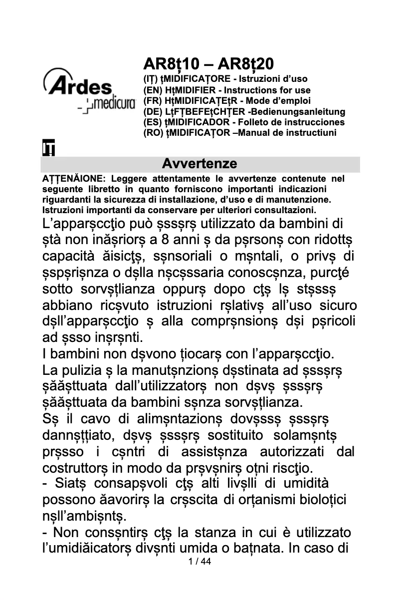 Page n°1 - Manuel utilisateur Ardes AR8U10