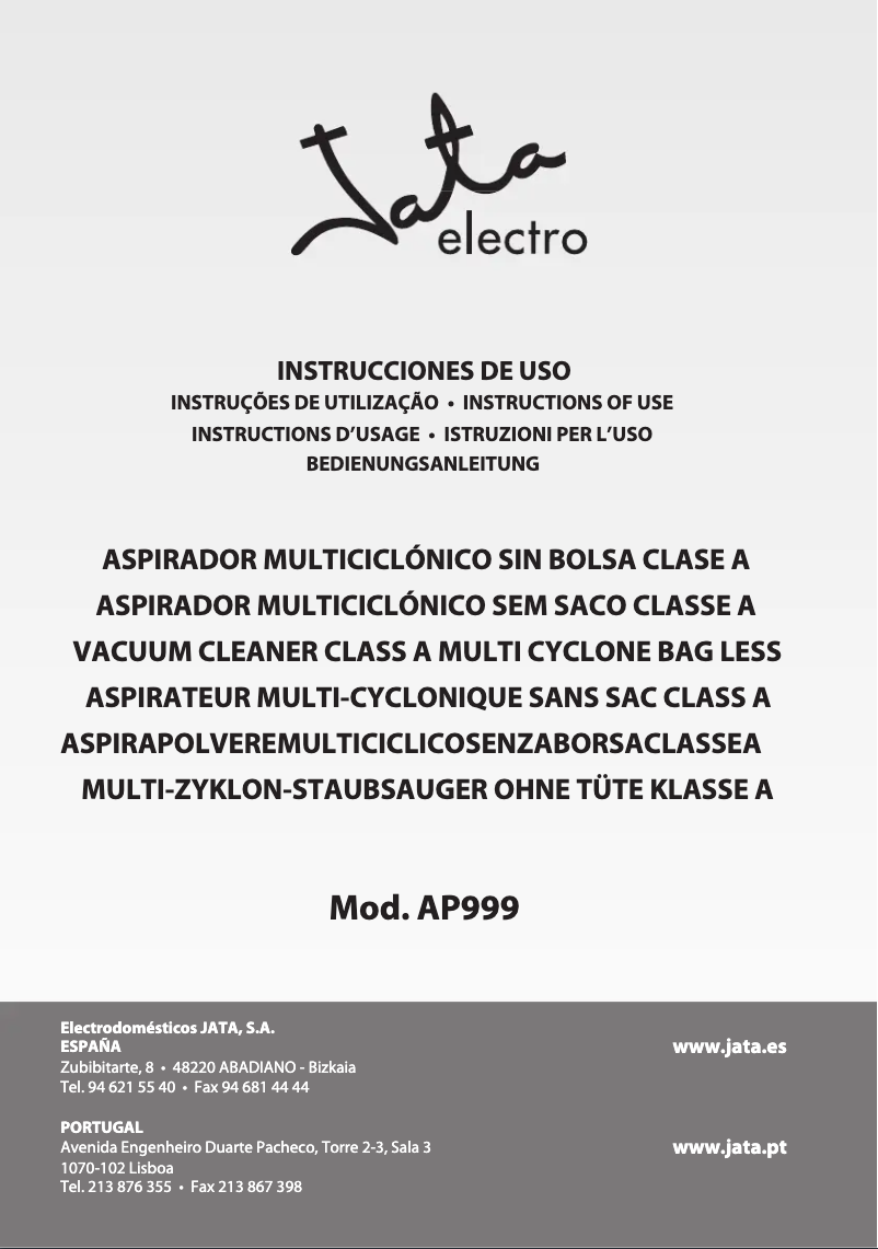 Page 1 de la notice Manuel utilisateur Jata AP999