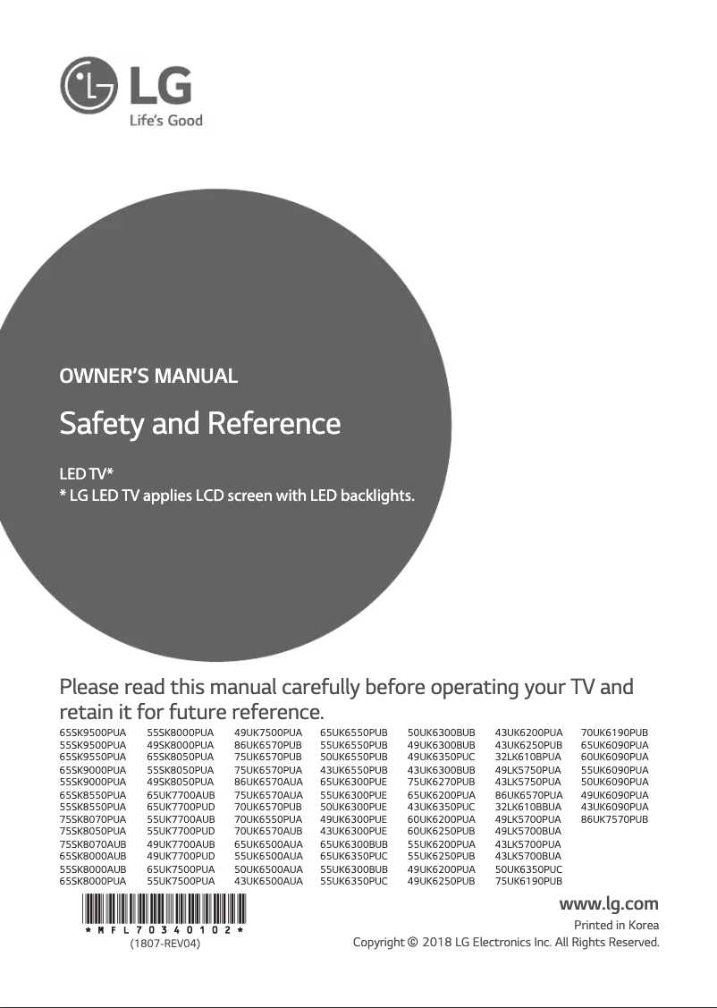 Image de la première page du manuel de l'appareil 70UK6570PUB