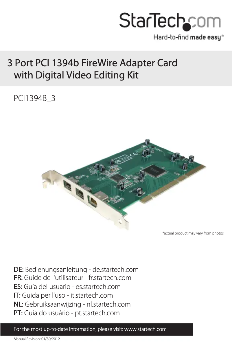 Image de la première page du manuel de l'appareil PCI1394B3star