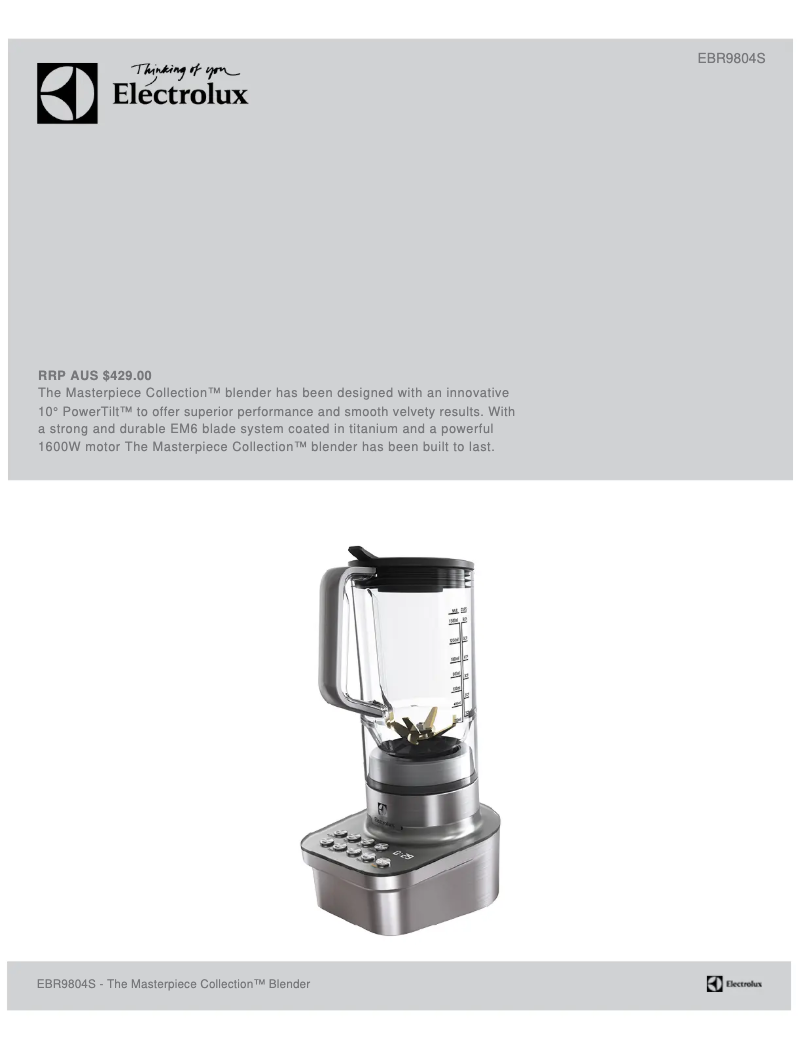 Page 1 de la notice Fiche technique Electrolux ESBR9804S