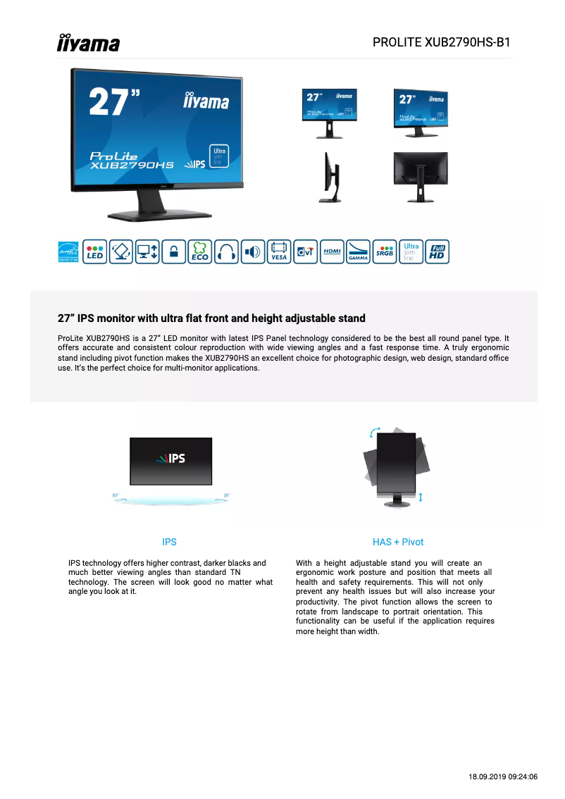Page 1 de la notice Manuel utilisateur Iiyama ProLite XUB2790HS-B1