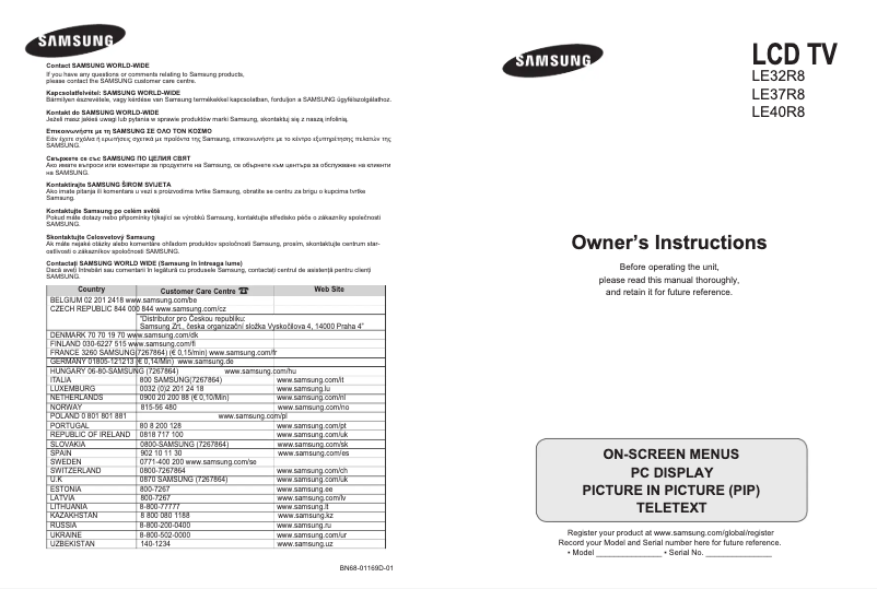 Page n°1 - Manuel utilisateur Samsung LE37R86BD