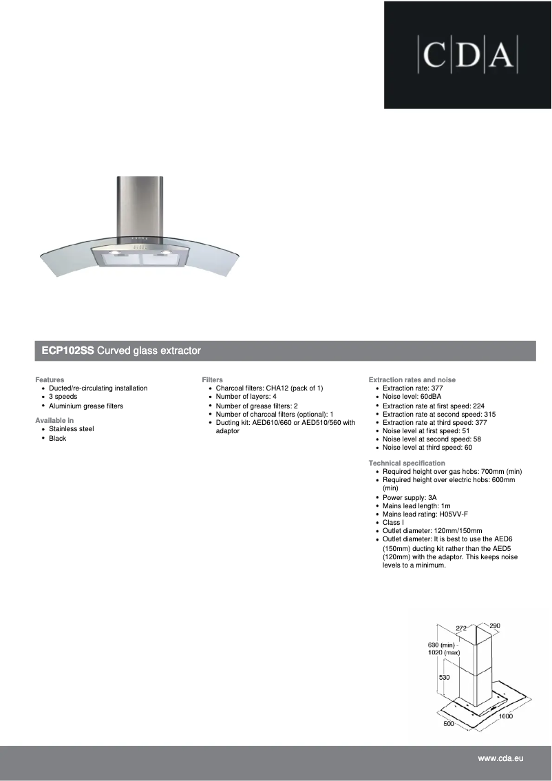 Page n°1 - Fiche technique CDA ECP102SS