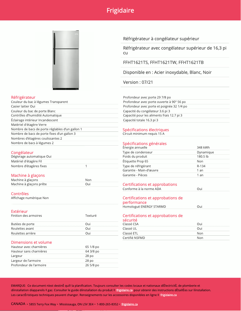 Image de la première page du manuel de l'appareil FFHT1621TW