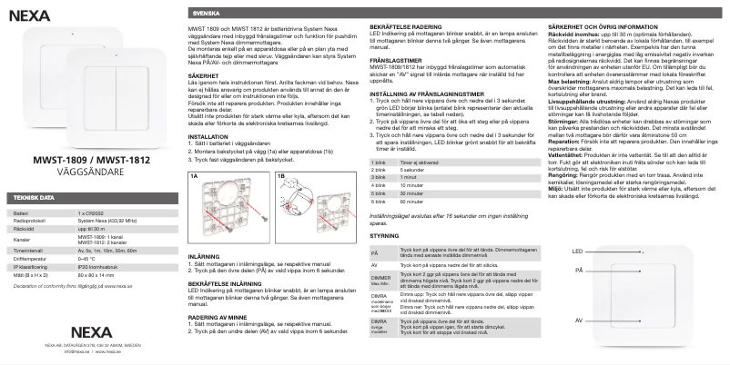 Page 1 de la notice Manuel utilisateur Nexa MWST-1809
