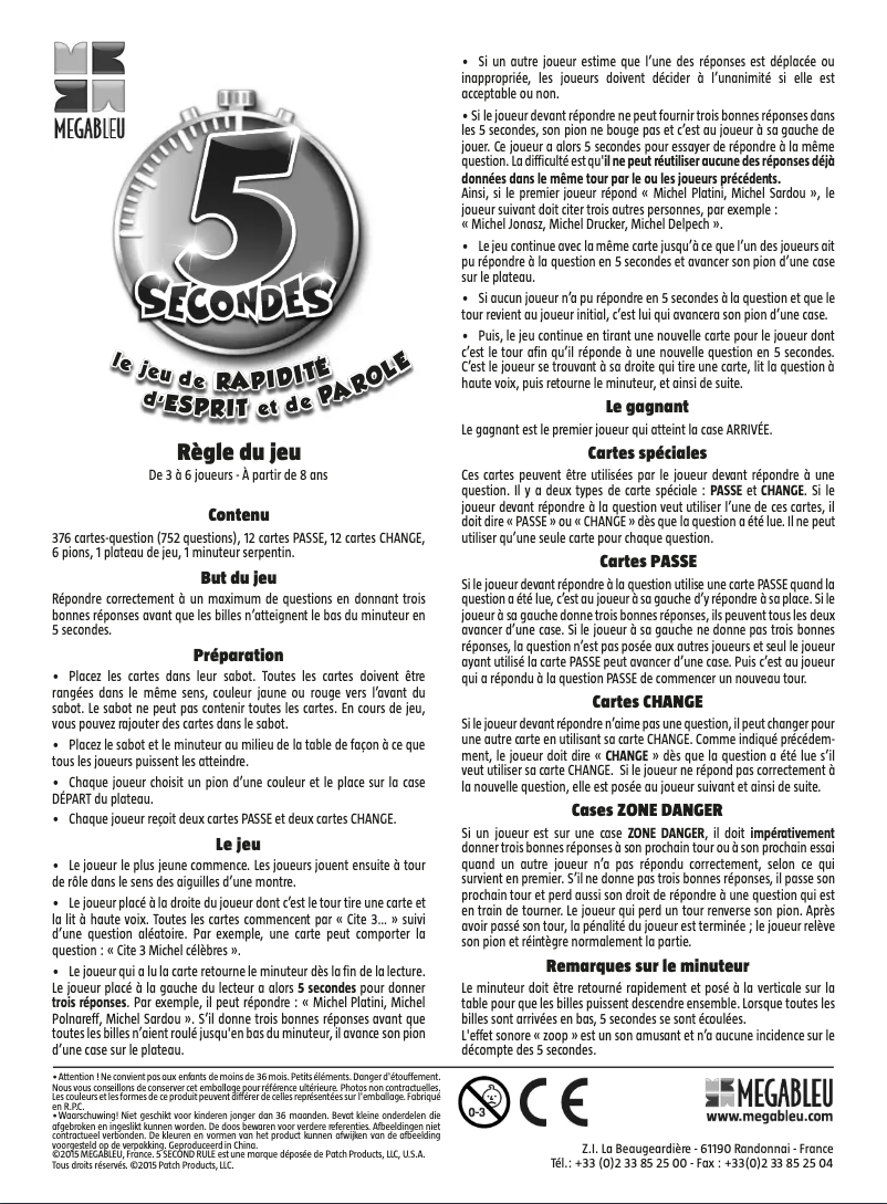 Page 1 de la notice Manuel utilisateur MEGABLEU 5 secondes
