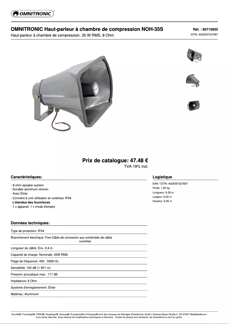 Página 1 del manual Ficha técnica Omnitronic NOH-35S