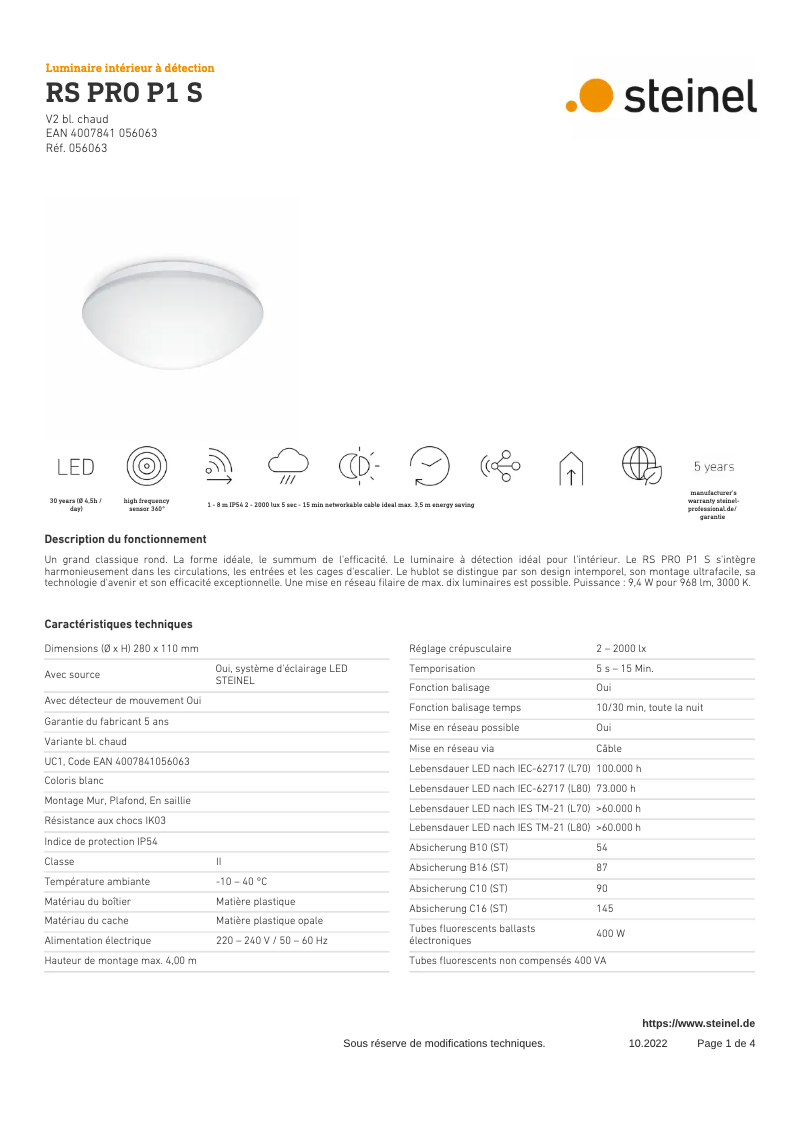 Page n°1 - Fiche technique Steinel RS PRO P1 S