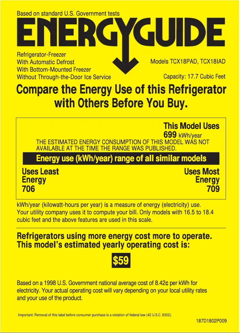 Page n°1 - Label énergétique GE Profile TCX18PADAA