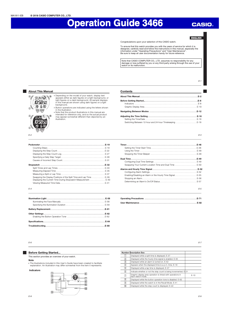 Page 1 de la notice Manuel utilisateur Casio Collection WS-2000H-1AVEF