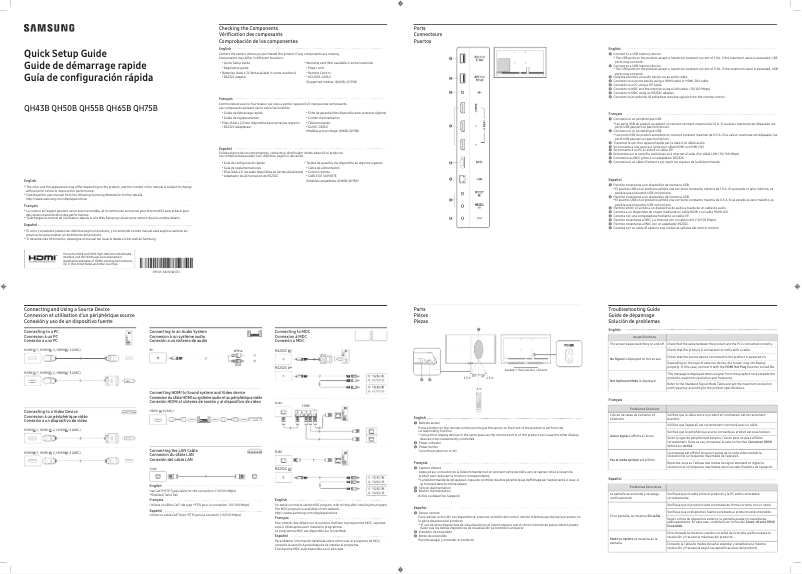 Page 1 de la notice Manuel utilisateur Samsung QH75B