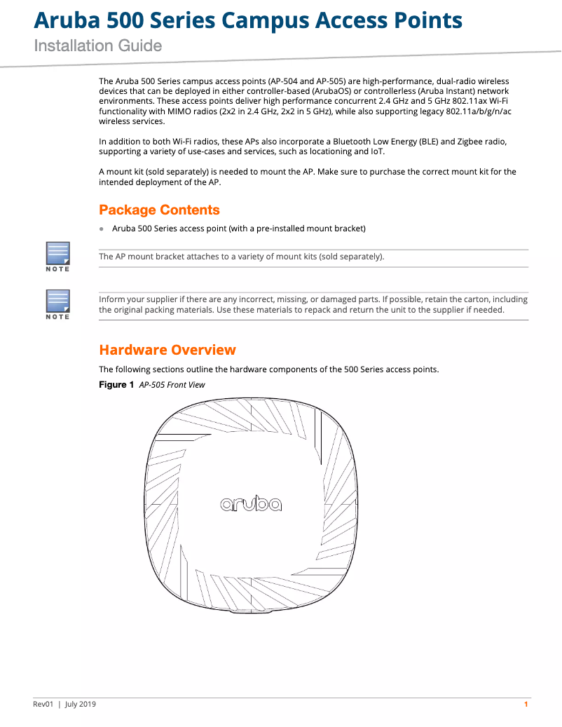 Page n°1 - Manuel utilisateur Aruba AP-505