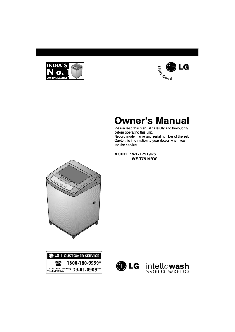 Page 1 de la notice Manuel utilisateur LG WF-T7519SG