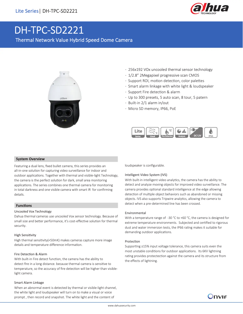 Page 1 de la notice Fiche technique Dahua Technology TPC-SD2221