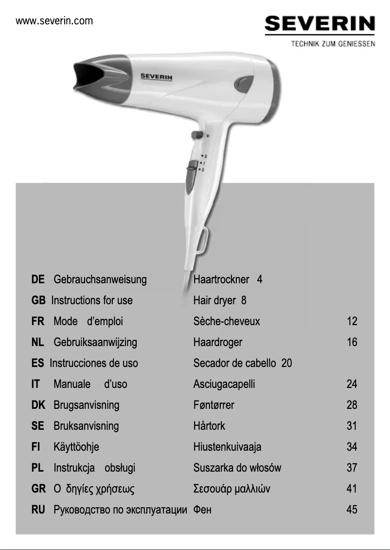Page 1 de la notice Manuel utilisateur Severin HT 0164