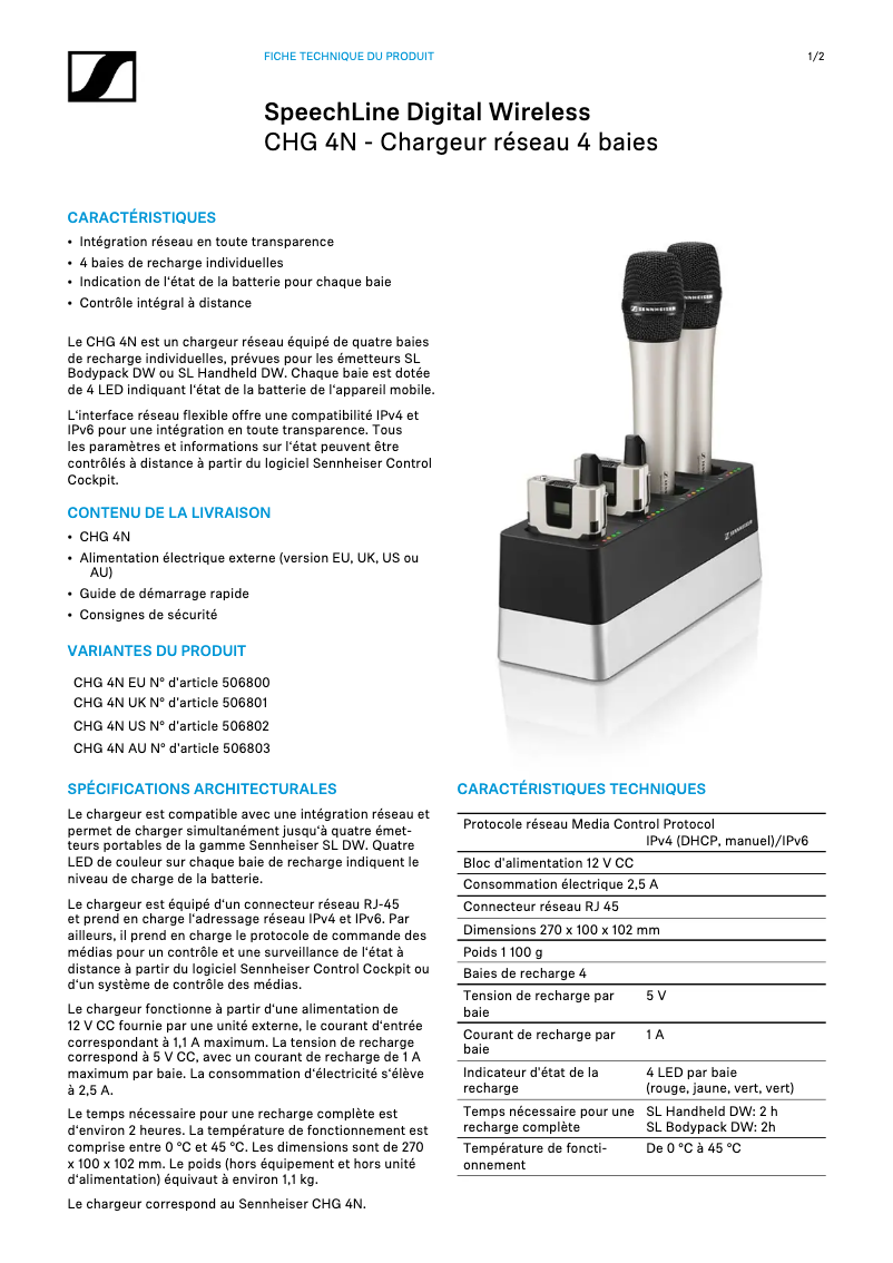 Page 1 de la notice Fiche technique Sennheiser SDC 8200 CC