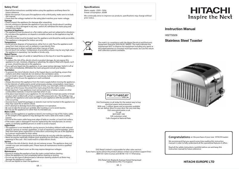 Image de la première page du manuel de l'appareil H02TSS09