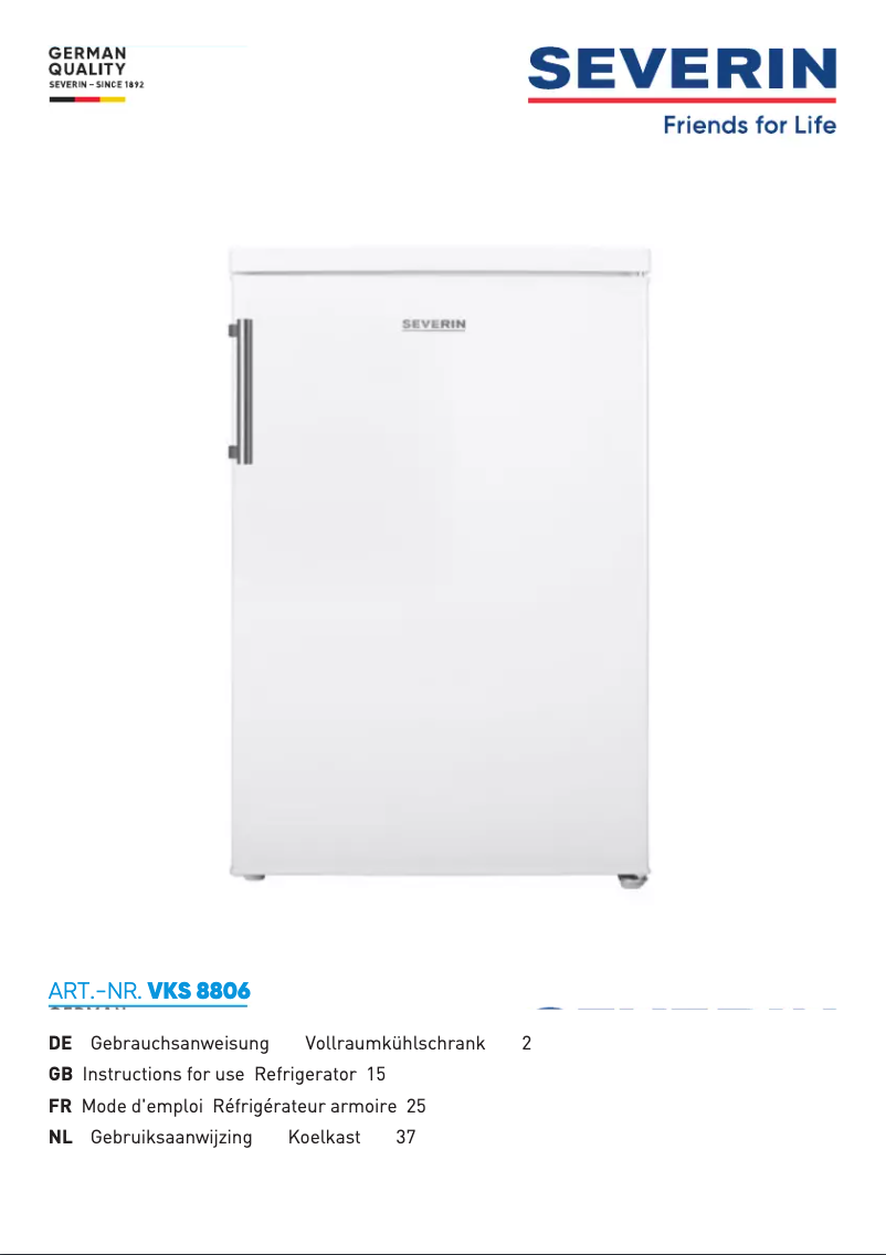 Page 1 de la notice Manuel utilisateur Severin VKS 8806
