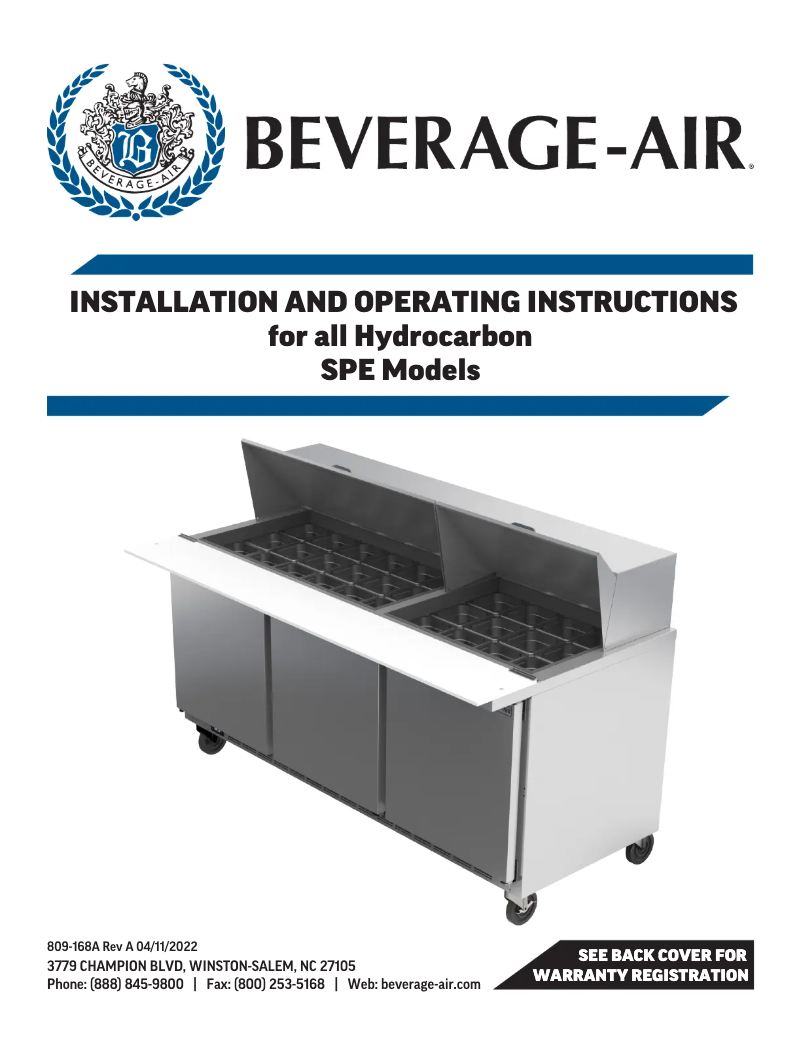 Page 1 de la notice Manuel utilisateur Beverage-Air SPE72HC-08C-CL