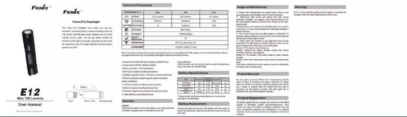 Page 1 de la notice Manuel utilisateur Fenix E12