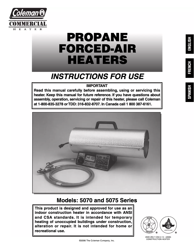 Page n°1 - Manuel utilisateur Coleman 5075