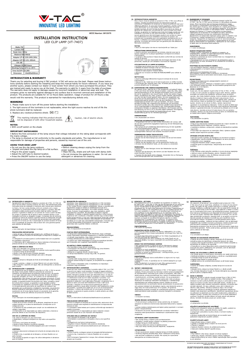 Page 1 de la notice Manuel utilisateur V-TAC VT-7407