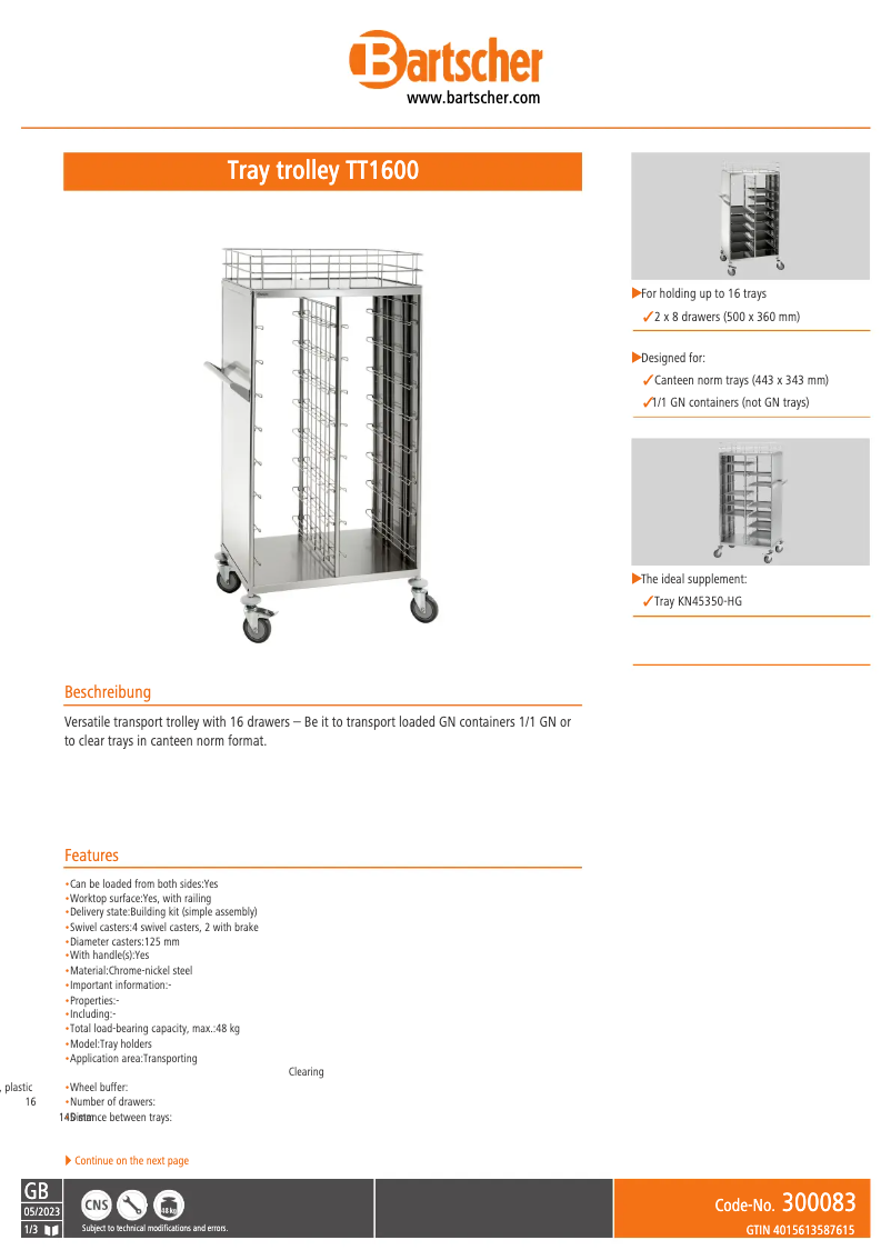 Image de la première page du manuel de l'appareil TT1600