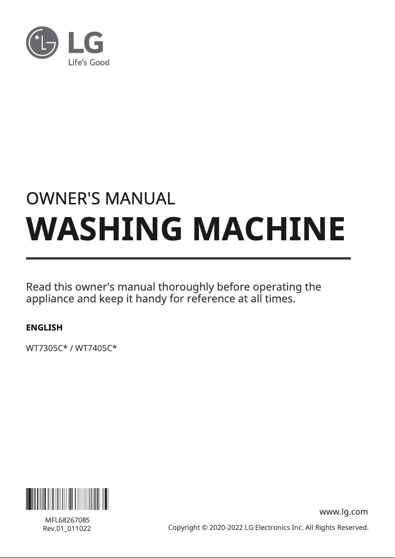 Page 1 de la notice Manuel utilisateur LG WT7405CV