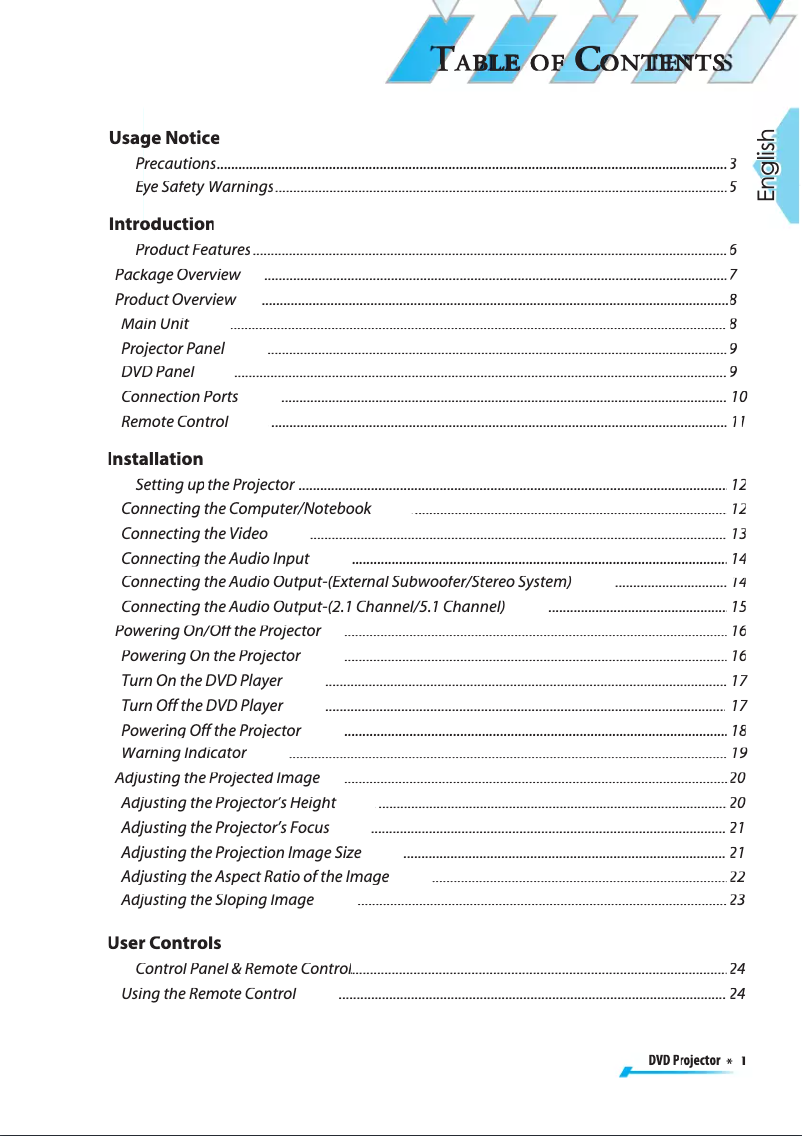 Page 1 de la notice Manuel utilisateur Optoma DV11